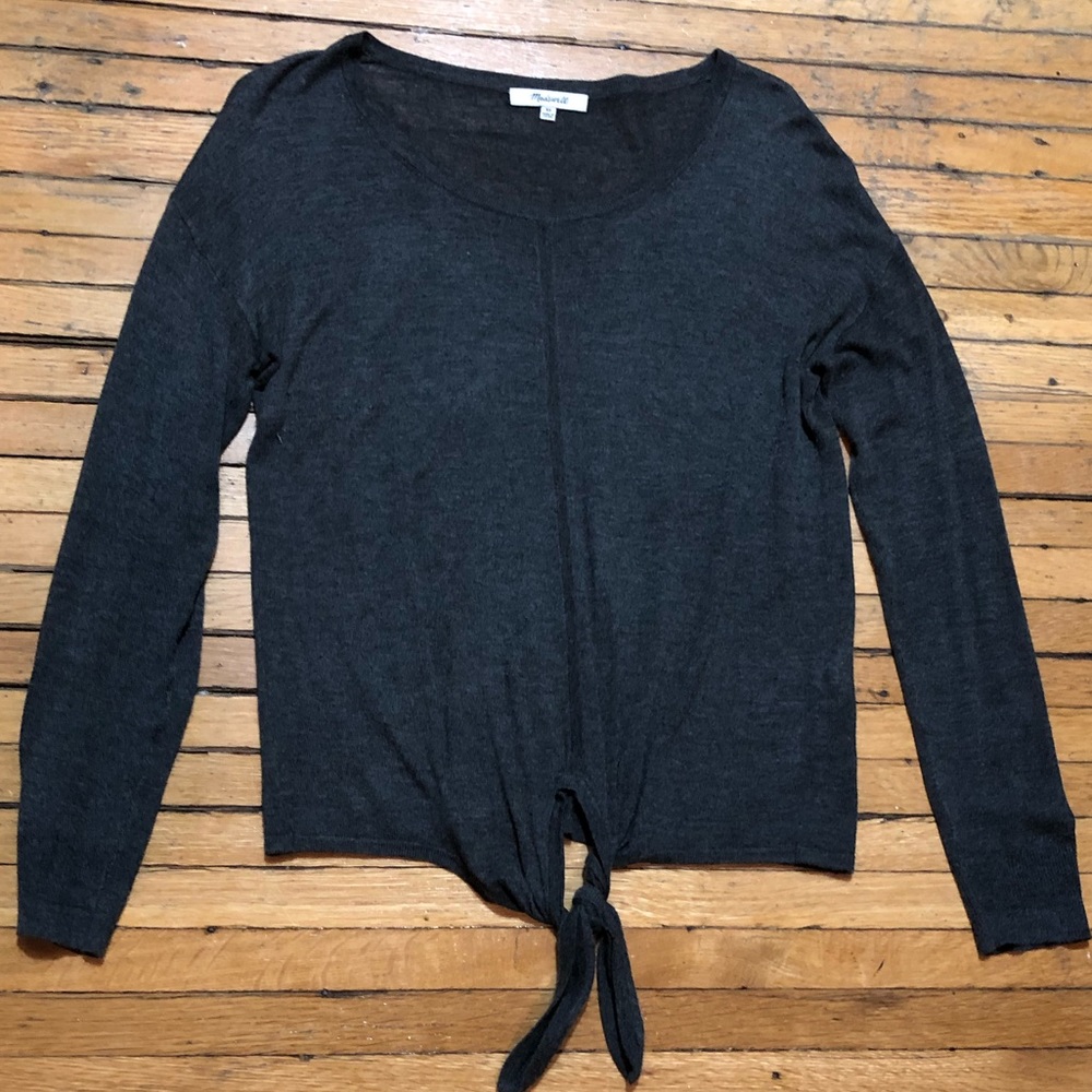 Madewell tie front sweater, charcoal grey size XS